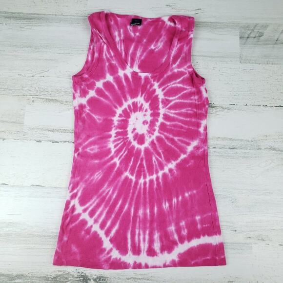 NWOT Point Sportswear Ribbed Tie Dye Pink Fuchsia Spiral Tank Top Size Medium - Picture 1 of 8